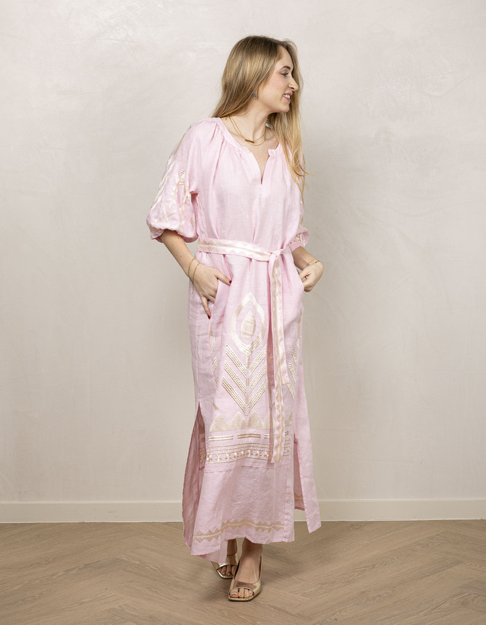 Greek Archaic Kori lang kleed roze