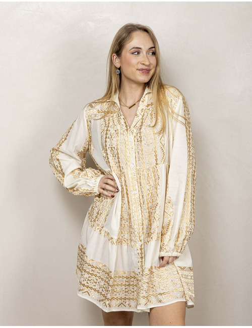 Greek Archaic Kori lange mouw bloes goud