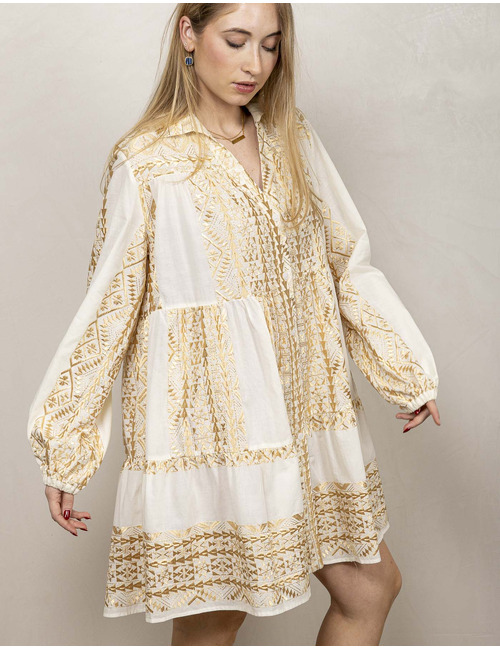 Greek Archaic Kori lange mouw bloes goud