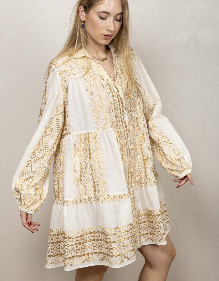 Greek Archaic Kori lange mouw bloes goud