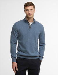 Cotton half zip knitted jumper in dusk blue