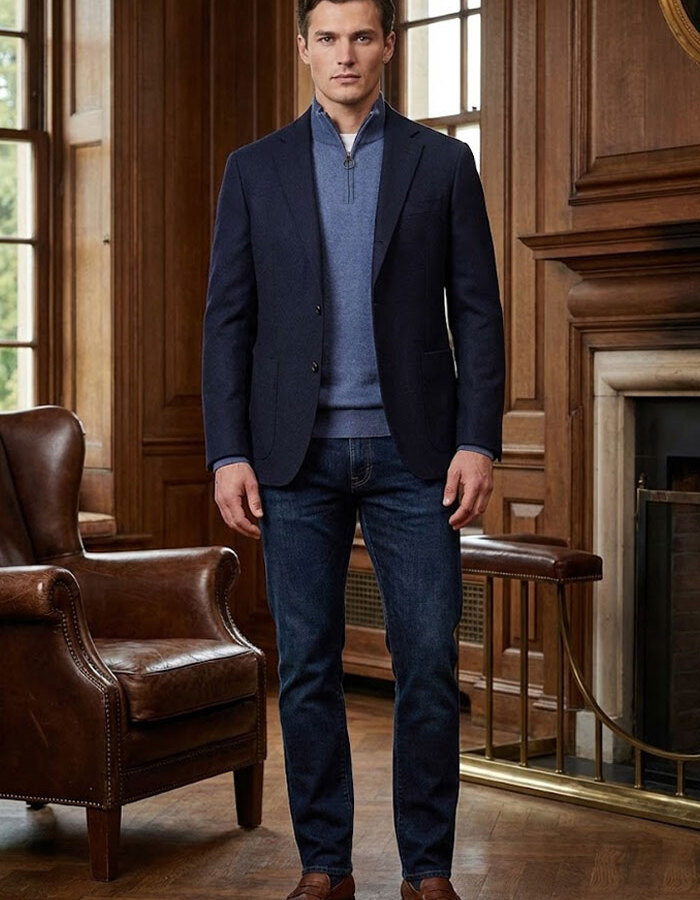 Barbour pull met korte rits blauw