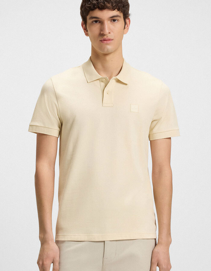 Slim fit polo in stretchkatoen met logopatch