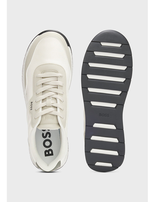 Lage sneaker met gestructureerde bovenzijde in lichtbeige