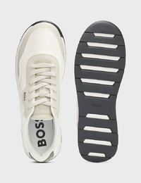 Lage sneaker met gestructureerde bovenzijde in lichtbeige