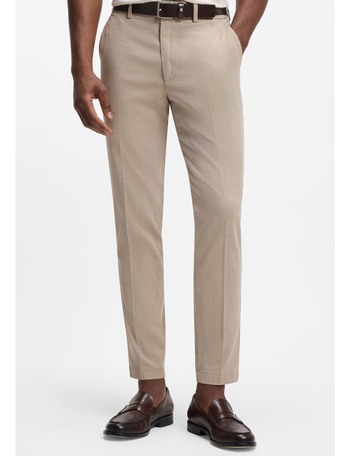 Slim fit broek in dobbykatoen met stretch beige