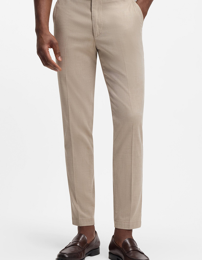 Slim fit broek in dobbykatoen met stretch beige