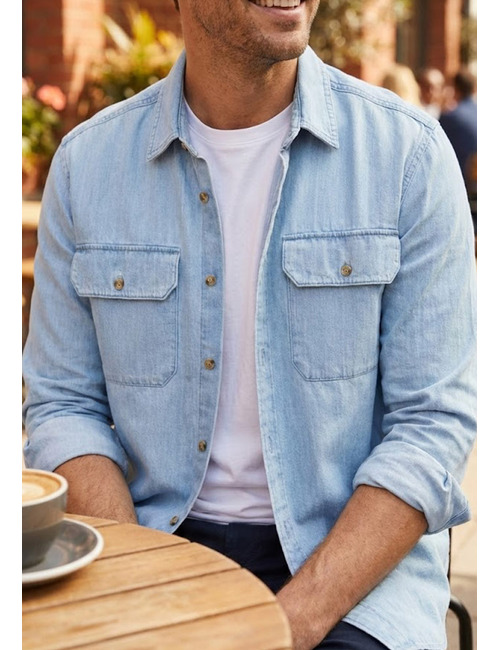 Regular-fit overhemd van indigo denim