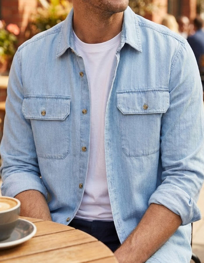 Regular-fit overhemd van indigo denim