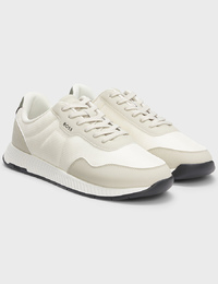 Lage sneaker met gestructureerde bovenzijde in lichtbeige