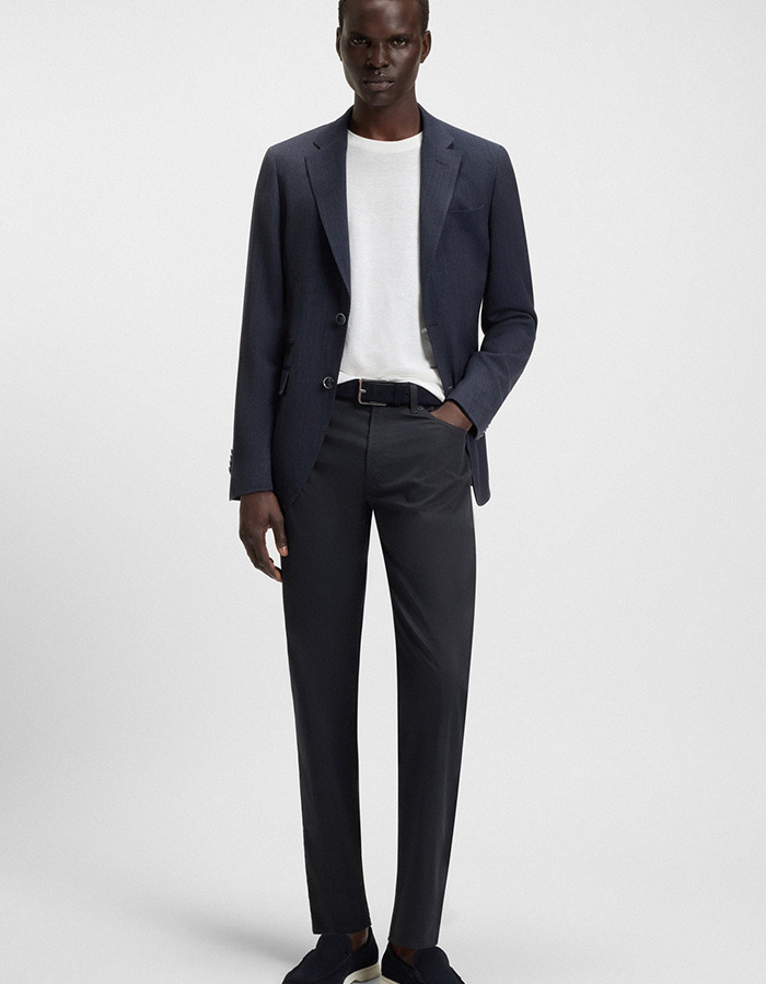 Regular fit broek Maine  in katoensatijn stretch beige