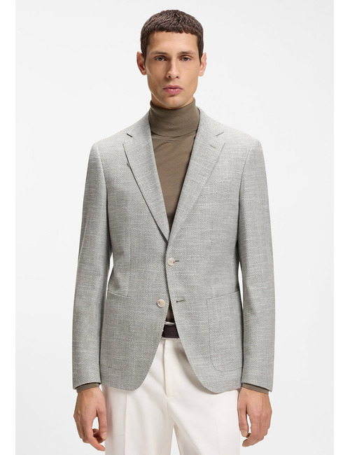 Regular fit blazer in katoenmix met linnen en dessin