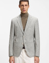 Regular fit blazer in katoenmix met linnen en dessin