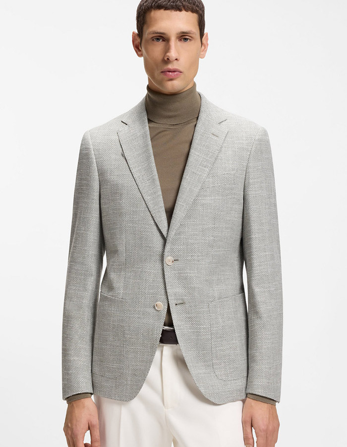 Regular fit blazer in katoenmix met linnen en dessin