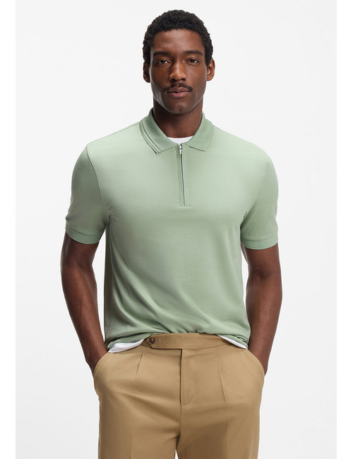 Regular fit polo in gemerceriseerde katoenmix met ritssluiting
