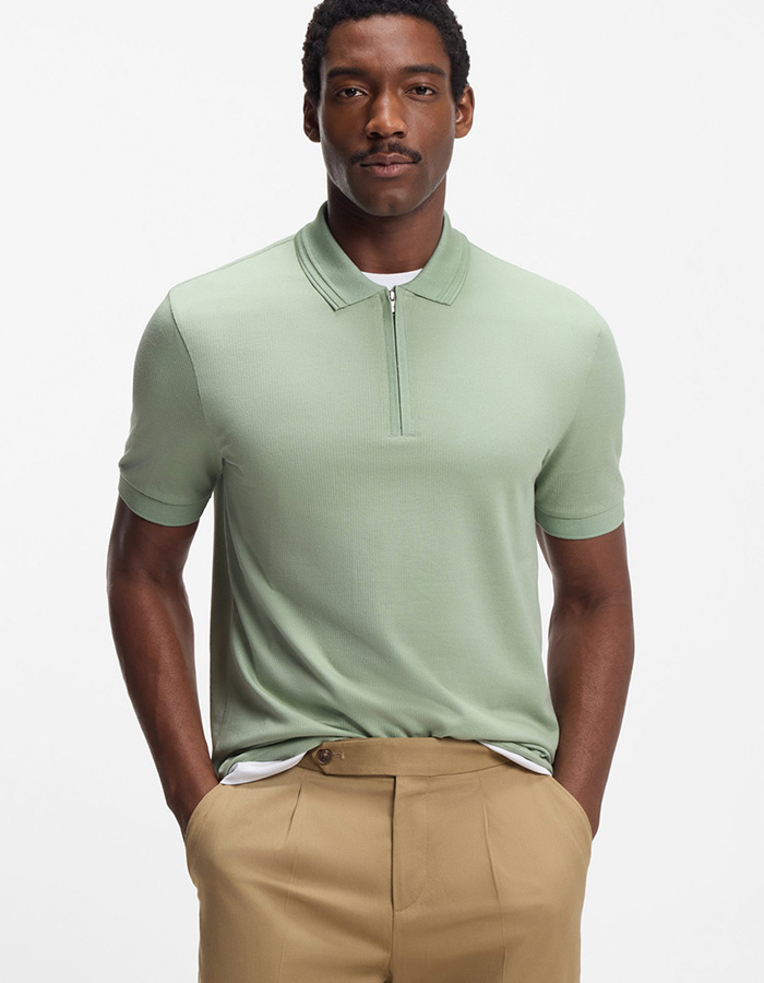 Regular fit polo in gemerceriseerde katoenmix met ritssluiting