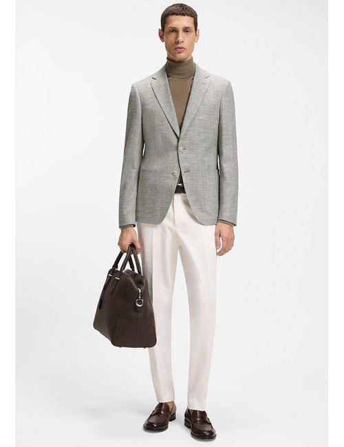 Regular fit blazer in katoenmix met linnen en dessin