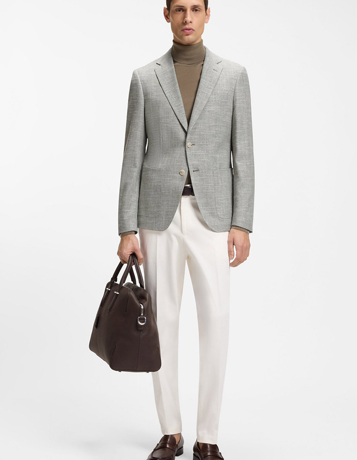 Regular fit blazer in katoenmix met linnen en dessin