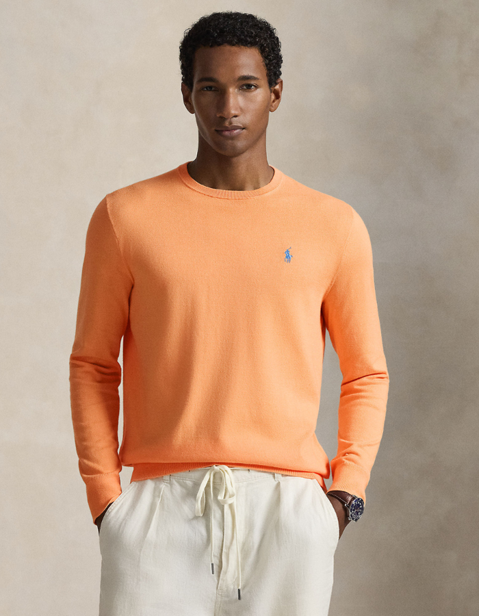 Slim Fit Textured Cotton Sweater in Poppy