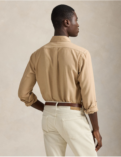 custom fit textured dobby shirt in surrey tan