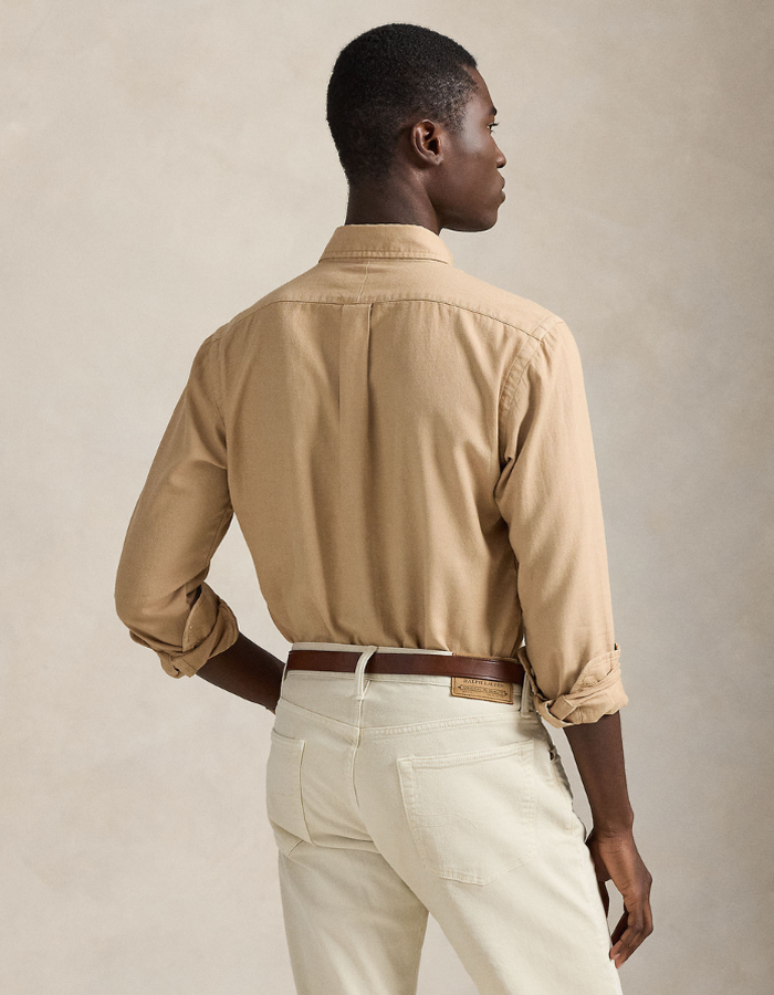 custom fit textured dobby shirt in surrey tan