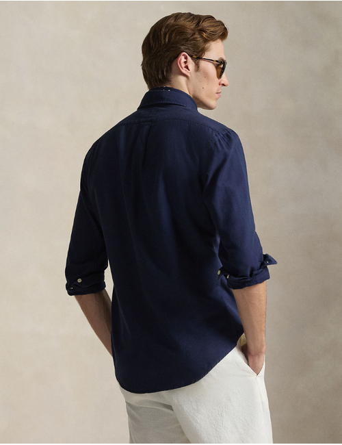 custom fit textured dobby shirt in cruise navy