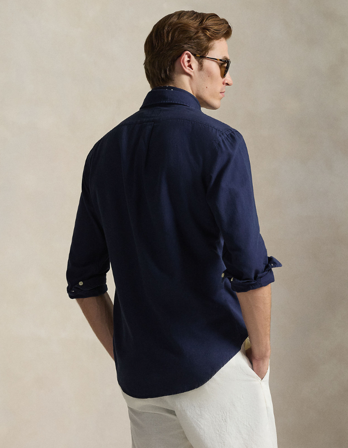 custom fit textured dobby shirt in cruise navy