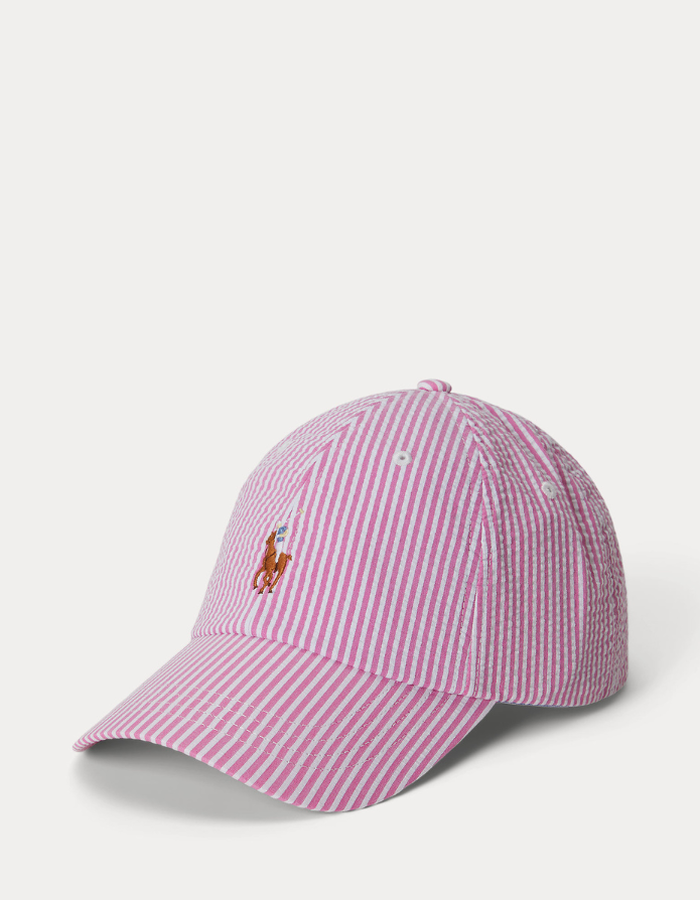 seersucker ball cap in resort rose seersucker