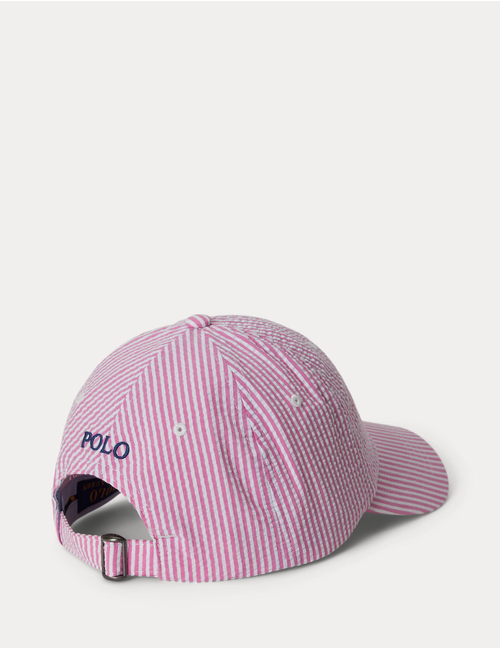 seersucker ball cap in resort rose seersucker