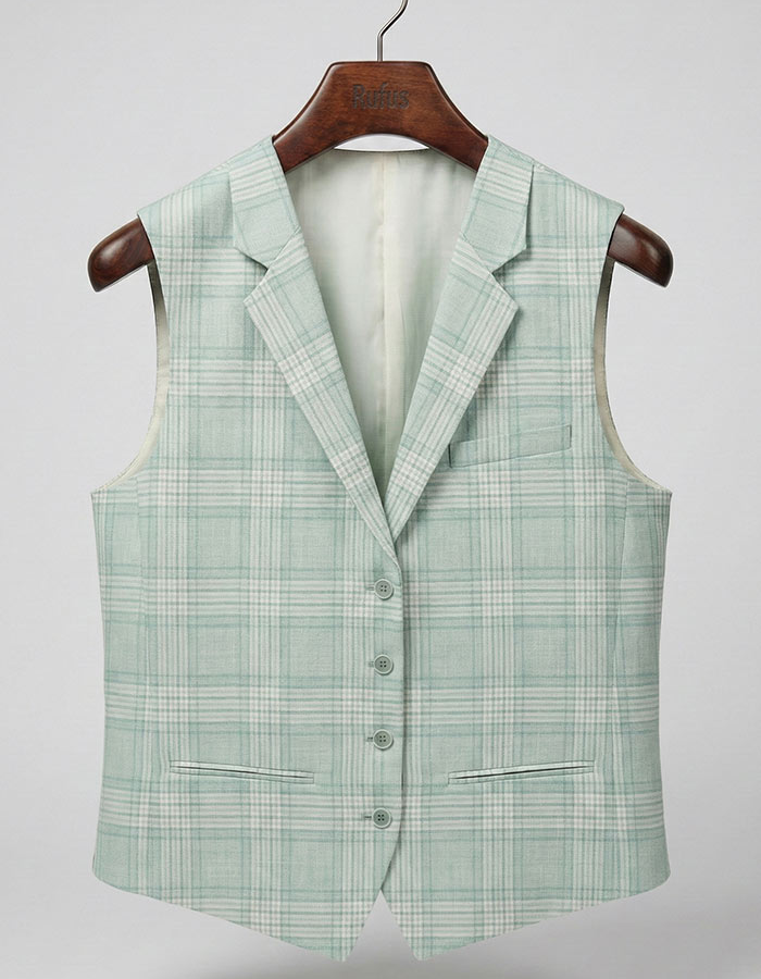 Modern fit driedelig kostuum in luxe wol mintkleur