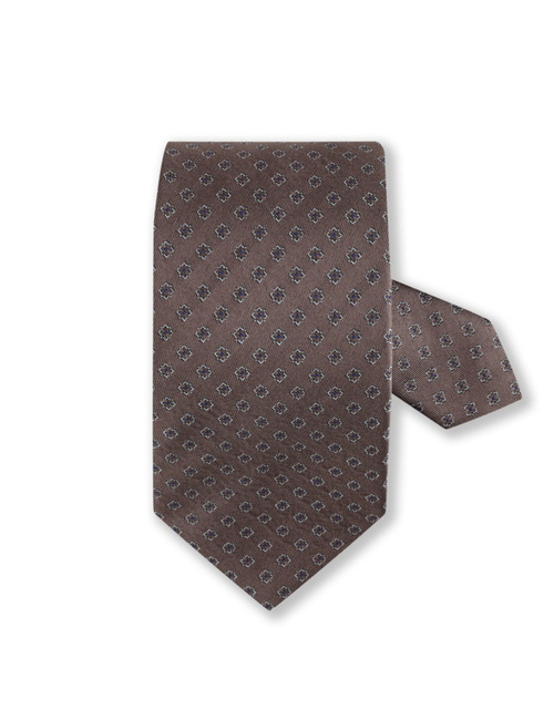 Zijde stropdas in bruin met verfijnd patroon