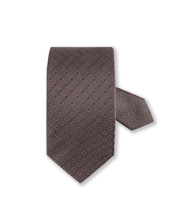 Zijde stropdas in bruin met verfijnd patroon