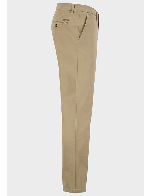 Modern fit satijnen chino met comfort stretch in beige BENITO