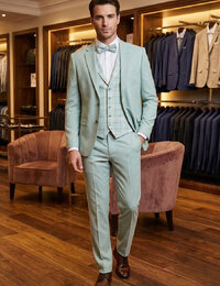 Modern fit driedelig kostuum in luxe wol mintkleur