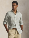 custom fit striped linen shirt in garden trail white