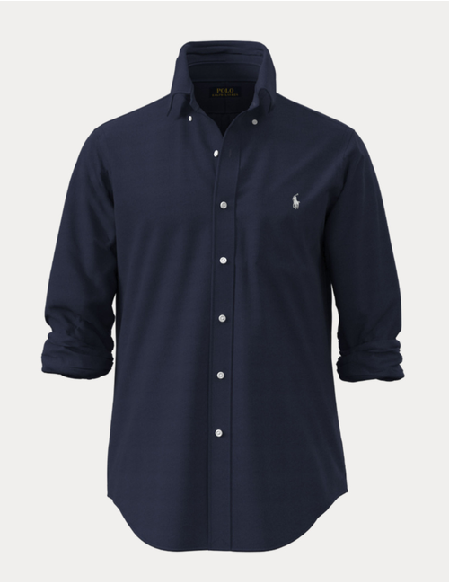 slim fit linen shirt in newport navy with white pony