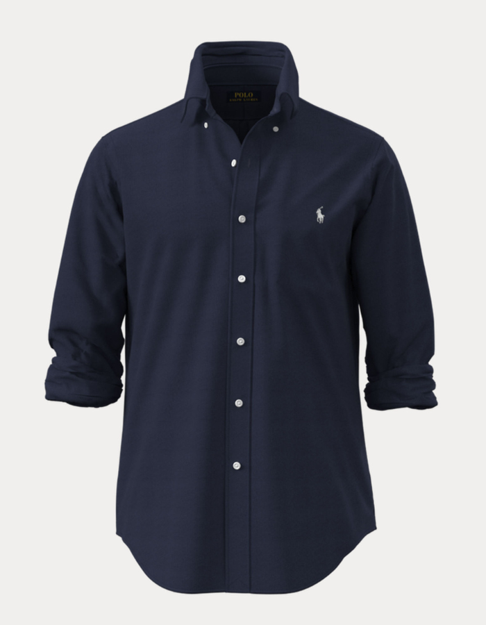 slim fit linen shirt in newport navy with white pony