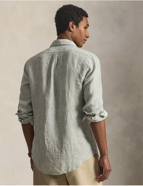 custom fit striped linen shirt in garden trail white