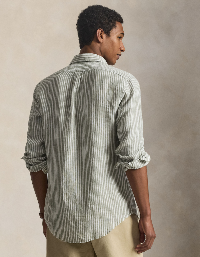 custom fit striped linen shirt in garden trail white