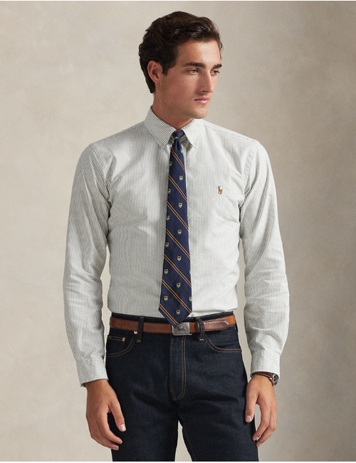 custom fit striped oxford shirt in shamrock white