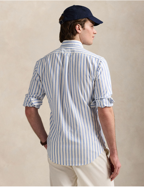 custom fit striped oxford shirt in blue white