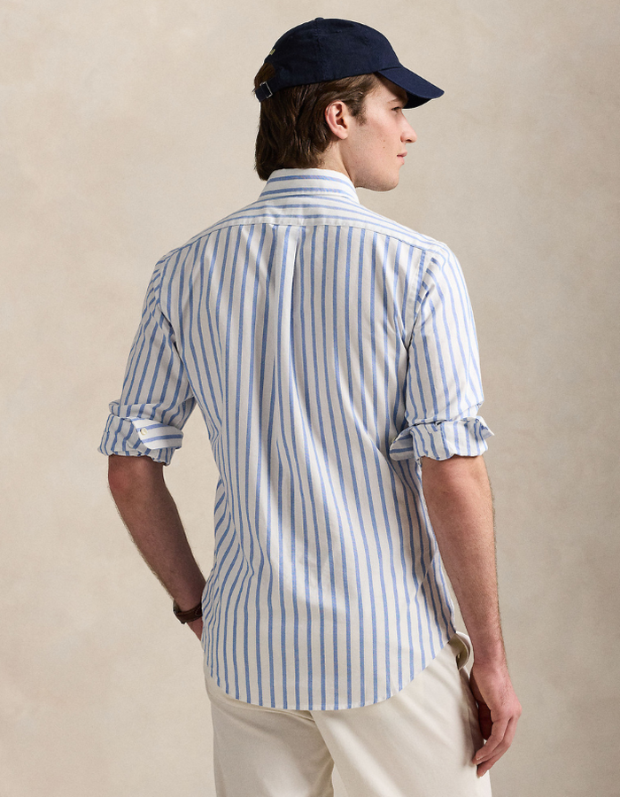 custom fit striped oxford shirt in blue white