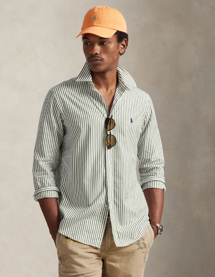 custom fit striped broadcloth shirt in white garden trail