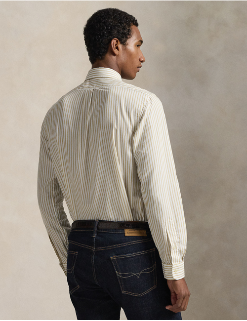 custom fit striped broadcloth shirt in white coastal beige