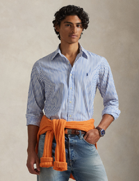 custom fit striped broadcloth shirt in white blue