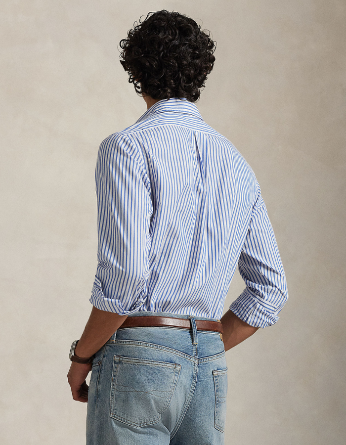 custom fit striped broadcloth shirt in white blue
