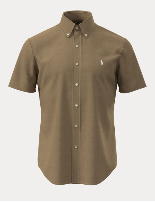 custom fit linen shirt in cafe tan