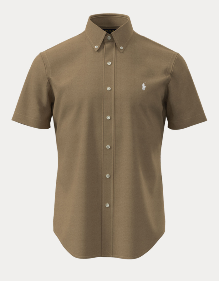 custom fit linen shirt in cafe tan