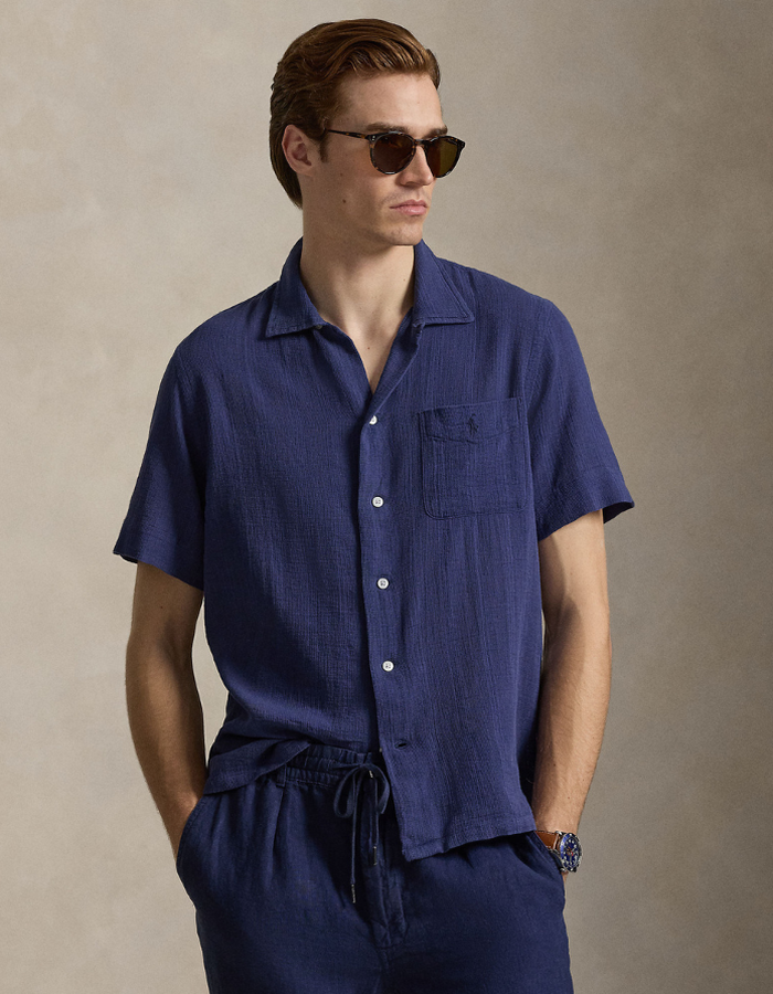 classic fit basket weave camp shirt in freshwater