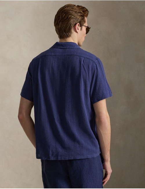 classic fit basket weave camp shirt in freshwater